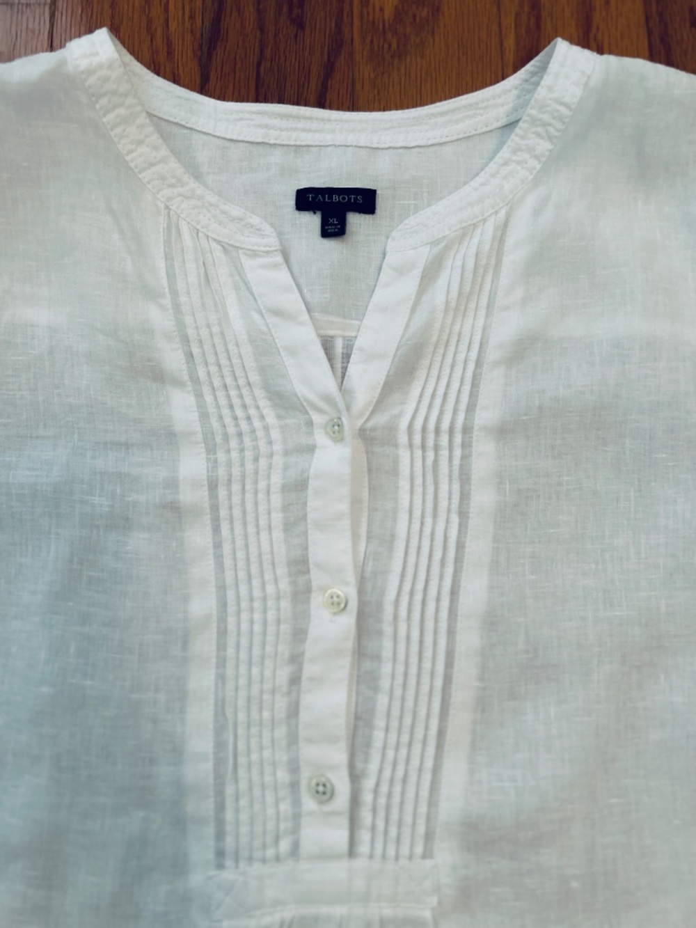 Talbots 3/4 Sleeve White Linen Popover, Size XL - Picture 3 of 4